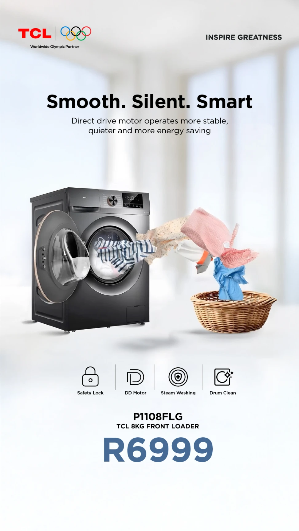 Smooth. Silent. Smart – TCL 8kg Front Loader retail campaign gallery image 1